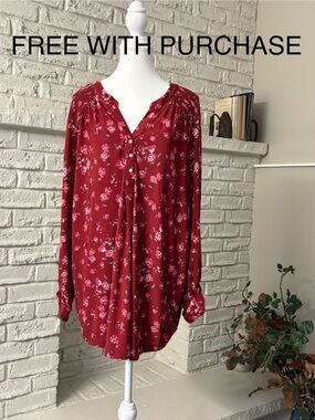 Lily Morgan Floral V-Neck Blouse | XL | FREE W/ PURCHASE